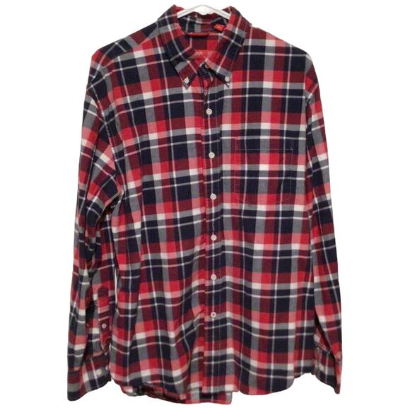 Izod Men’s Plaid Button Down Shirt Red White Blue Long Sleeve Casual Size Large - Picture 1 of 3